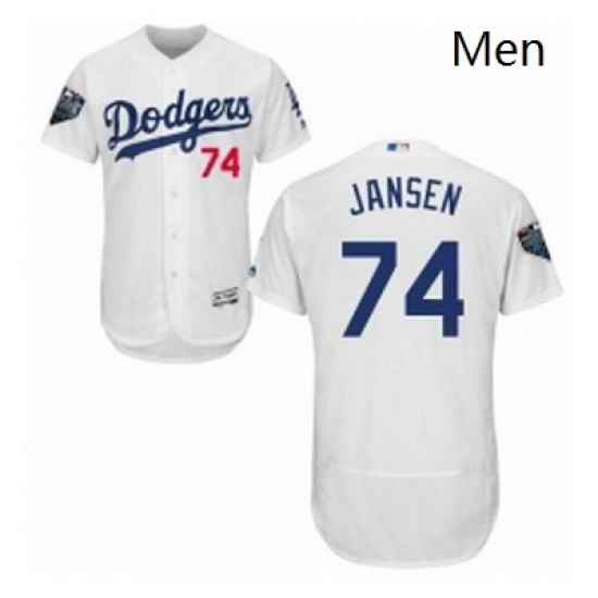 Mens Majestic Los Angeles Dodgers 74 Kenley Jansen White Home Flex Base Authentic Collection 2018 World Series Jersey